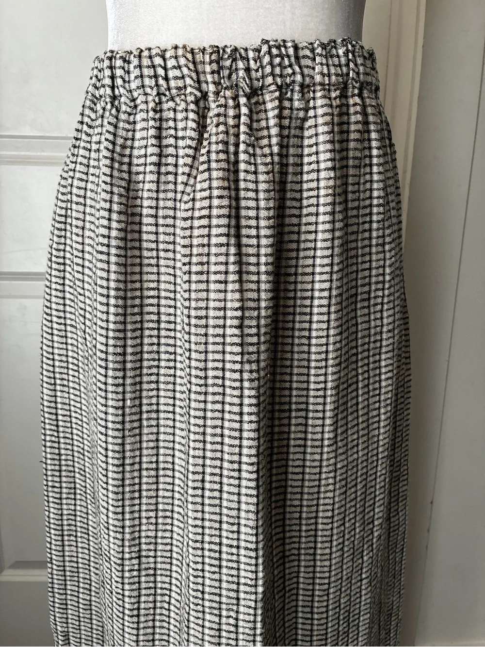 FLAX Jeanne Engerhart Linen Black, beige & White Check Maxi Skirt Sz M